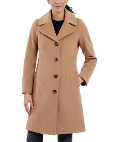 Anne Klein Women's Single-breasted Notched-collar Coat, Created For Macy's In Camel