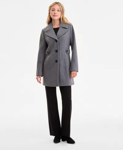 Anne Klein Women's Single-breasted Notched-collar Peacoat In Gray