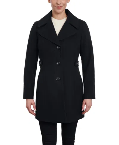 Anne Klein Petite Single-breasted Notched-collar Peacoat, Created For Macy's In Black