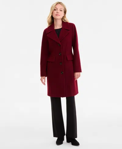 Anne Klein Women's Single-breasted Walker Coat, Exclusively At Macy's In Burgundy