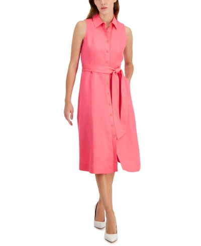 Anne Klein Women's Sleeveless Belted Shirt Dress In Camella