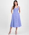 Anne Klein Button Detail Linen Blend Tank Dress In Santorini Blue,white