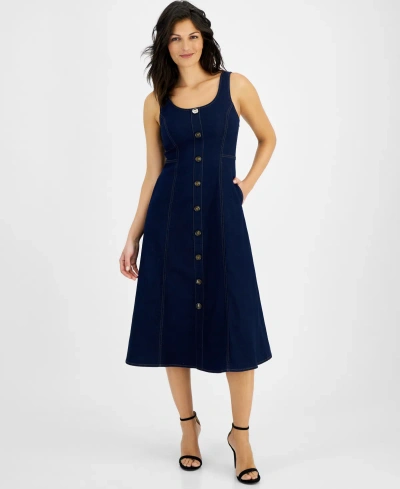Anne Klein Women's Sleeveless Button-front Dress In Metropolitan Wash