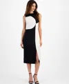 Anne Klein Abstract Colorblock Sleeveless Midi Dress In Black