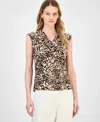Anne Klein Pleated Cowl Neck Top In Animal Print