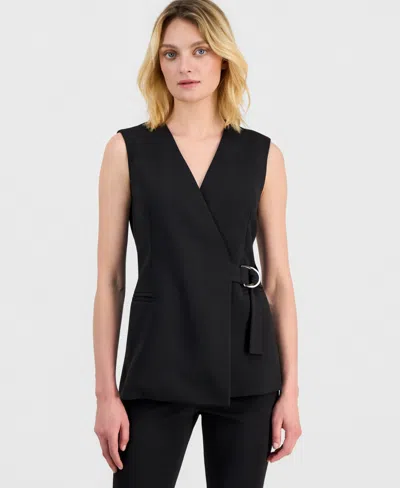 Anne Klein Women's Sleeveless D-ring Wrap Blazer In Black