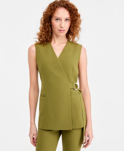 Anne Klein Women's Sleeveless D-ring Wrap Blazer In Green