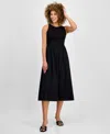 Anne Klein Womens Sleeveless Mixed Media Midi Dress Xxs P Xxl In Black