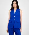 Anne Klein Womens Sleeveless Notched Collar Blazer High Rise Side Tab Pull On Pants In Santorini Blue