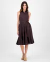 Anne Klein Diamond Detail Sleeveless Tie Waist Shirtdress In Brown