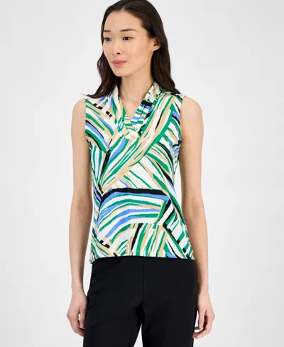 Anne Klein Women's Sleeveless Pleated V-neck Shell Top In Multi