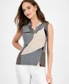 Anne Klein Abstract Print Triple Pleat Sleeveless Top