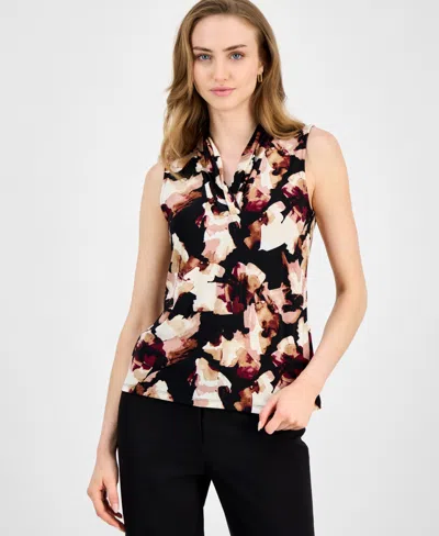 ANNE KLEIN WOMEN'S SLEEVELESS PLEATED V-NECK SHELL TOP