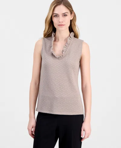 Anne Klein Women's Sleeveless Ruffled-neck Top In Brown