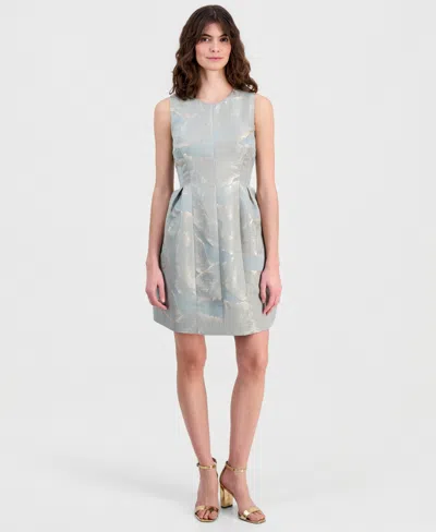 Anne Klein Seamed Jacquard A-line Dress In Green