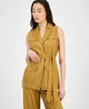 Anne Klein Women's Sleeveless Tie-waist Patch-pocket Jacket In Gold