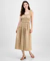 Anne Klein Smocked Ruffle Trim Midi Dress