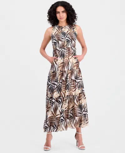 Anne Klein Women's Smocked-bodice Tiered Maxi Dress In Multi