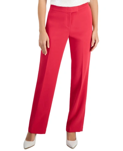Anne Klein Women's Solid Mid-rise Bootleg Ankle Pants In Rich Camellia