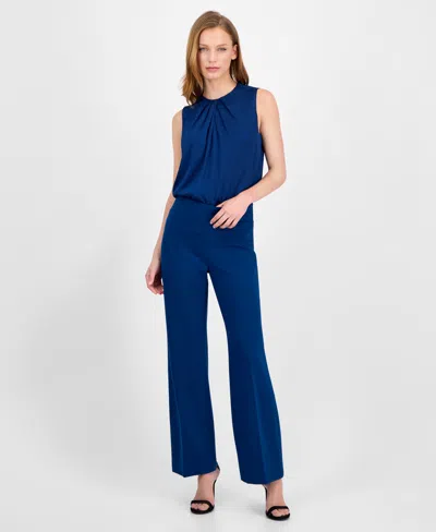 Anne Klein Women's Solid Wide-leg Pull-on Compression Pants In Blue