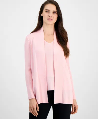 Anne Klein Plus Size Sonoma Open-front Long-sleeve Cardigan In Peony Pink