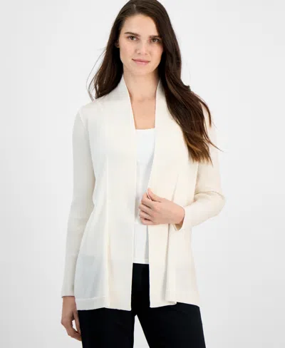 Anne Klein Women's Sonoma Rib-trim Open-front Cardigan In White Dove