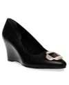 Anne Klein Sarina Pointed Toe Wedge Pump In Black Smooth