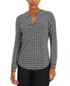 Anne Klein Women's Split-neck Pearl-dot Top In Anne Black,anne White