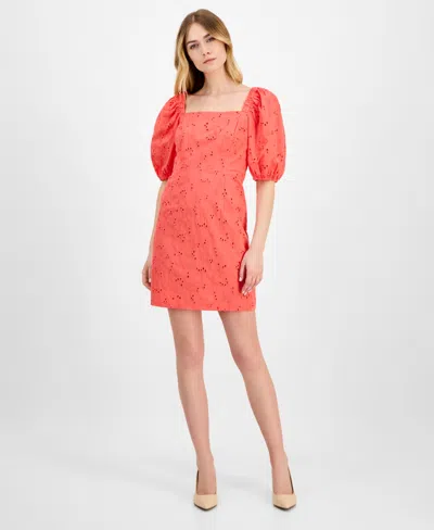 ANNE KLEIN WOMEN'S SQUARE-NECK PUFF-SLEEVE EYELET DRESS