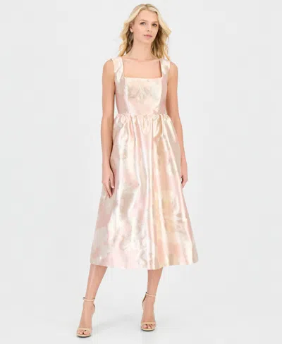 Anne Klein Open Back Square Neck A-line Midi Dress In Neutral