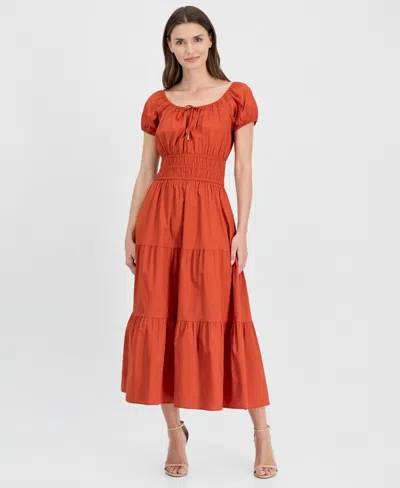 Anne Klein Smocked Tiered Midi Dress In Red