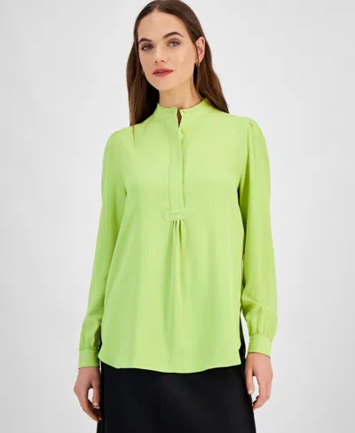 Anne Klein Women's Stand-collar Button-front Popover Tunic In Sprout