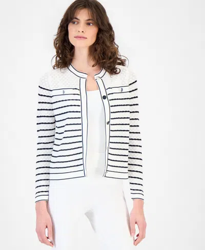 Anne Klein Women's Stitch Stripe Button-front Cardigan In Multi