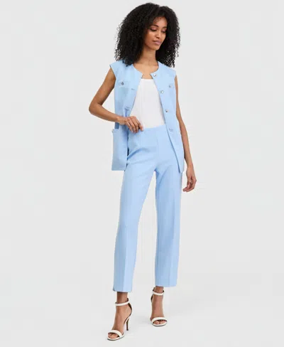 Anne Klein Women's Stretch Crepe Pull-on Hollywood Waist Straight Ankle Pants, Regular & Petite In Blue