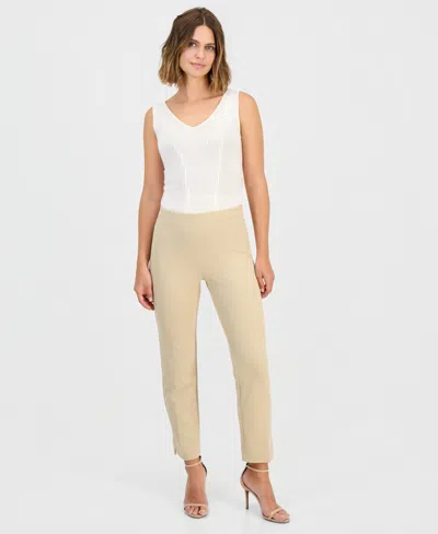 Anne Klein Women's Stretch Crepe Pull-on Hollywood Waist Straight Ankle Pants, Regular & Petite In Brown