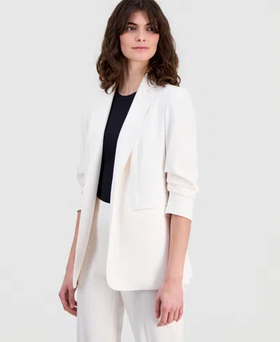 Anne Klein Scrunch Sleeve Open Jacket In White