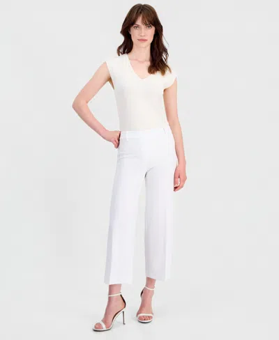 Anne Klein Women's Stretch Crepe Wide-leg Cropped Pull-on Pants In White