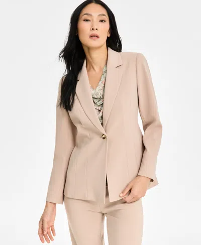 Anne Klein Women's Stretch Notch-lapel Long-sleeve Blazer In Latte