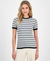 Anne Klein Women's Stripe Stitch Crewneck Top In Eucalyptus Multi