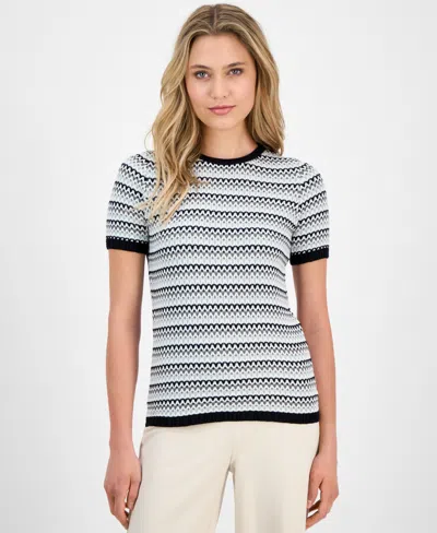 Anne Klein Women's Stripe Stitch Crewneck Top In Eucalyptus Multi
