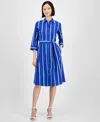 Anne Klein Tie Waist Midi Shirtdress In Blue