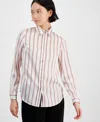 Anne Klein Collared Button Front Blouse In White Dove Multi