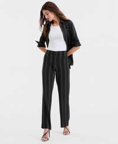 Anne Klein Women's Striped Pull-on Wide-leg Pants In Black