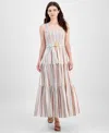 Anne Klein Smocked Bodice Belted Tiered Midi Sundress In Multi