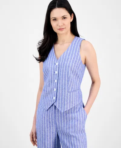 ANNE KLEIN WOMEN'S STRIPED V-NECK VEST