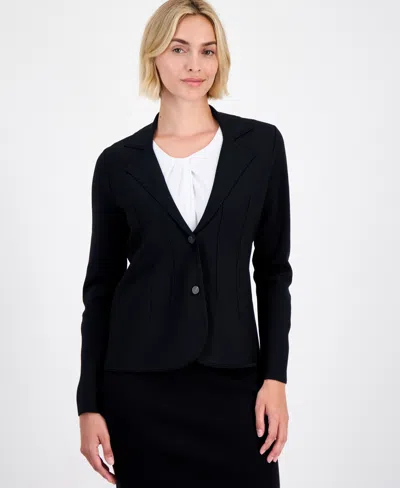 Anne Klein Women's Structured-waist Sweater Blazer In Black