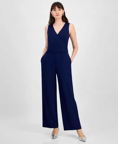 ANNE KLEIN WOMEN'S SURPLICE-NECK PLEATED-WAIST JUMPSUIT