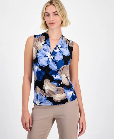 Anne Klein Women's Surplice-neck Sleeveless Top In Multi