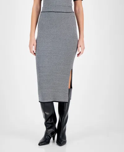 Anne Klein Women's Sweater-knit Skirt Side-slit Midi Skirt In Black,white