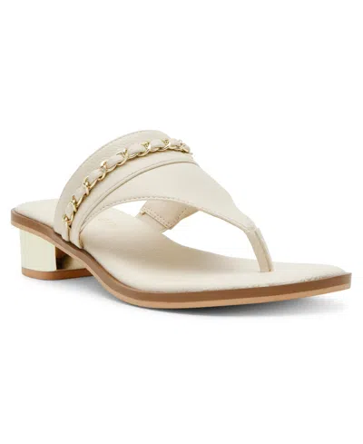 Anne Klein Women's Taylor Block Heel Thong Chain Dress Sandals In Ecru